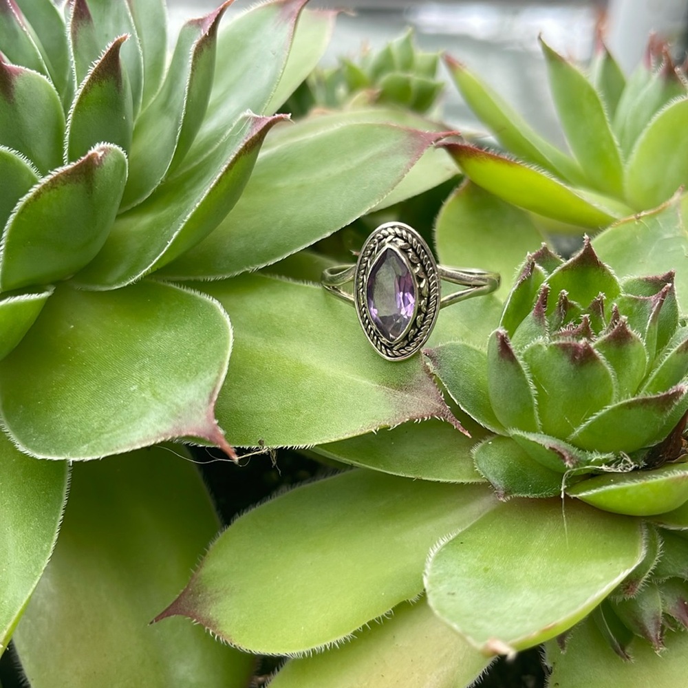 Faceted Purple Amethyst in Sterling Silver Ring, size 9